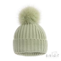 H712-BMI: Mint Ribbed Hat with Glitter Pom Pom (0-12M)